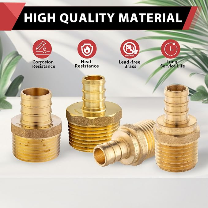 10-Pack EFIELD Barb Crimp Pex 3/4 Inch x 3/4 Inch NPT Male Adapter NPT Brass - Image 6