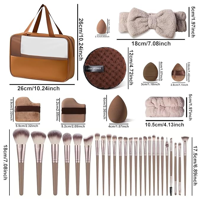 40Pcs Brown Makeup Brushes Set Professional Makeup Kit Multi-functional Makeup Tool Set with Case Facial Makeup Accessories, Foundation Makeup Brush Kit Eye and Face Make up Brushes & Tools
