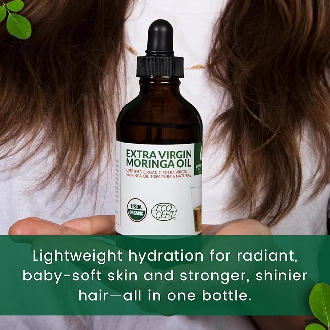 Organic Moringa & Jojoba Oil Bundle – 100% Pure, Cold Pressed, Extra Virgin, Food Grade Oils for Face, Hair & Body – Deep Moisturizing, Anti-Aging & Nourishing Skin Care Duo (2 x 4oz Bottles)