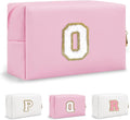 Small Initial Preppy Makeup Bag, Personalized Pink Cute Cosmetic Zipper Pouch Toiletry Bags for Traveling, Waterproof Chenille Letter Makeup Case Organizer Travel Essentials for Women Female(Letter O)
