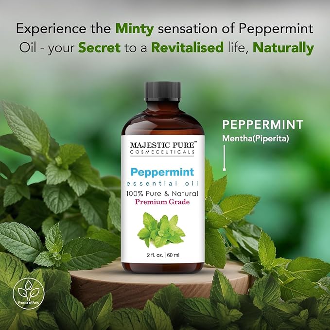 Majestic Pure Peppermint Essential Oil with Glass Dropper - 2 Fl Oz - 100% Pure and Natural Peppermint Oil - Premium Grade Essential Oils for Diffuser, Aromatherapy, Soap and Candle Making