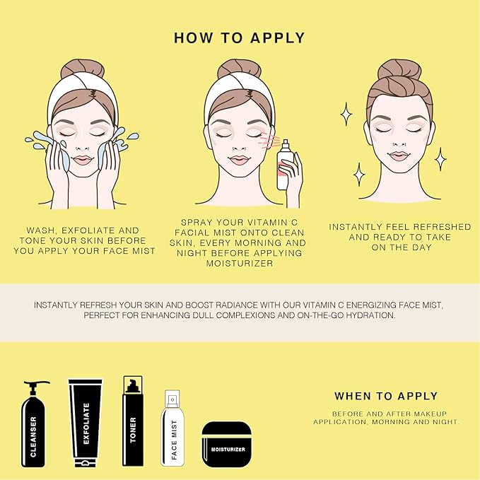 BEAUTE DE PROVENCE Vitamin-C Face Mist & Setting Spray for All Skin Types - Hyaluronic Acid, Aloe Vera & Rose Water - Skin Brightening, Anti-Aging, Moisturizing, Pore Minimizing - 4 Fl Oz