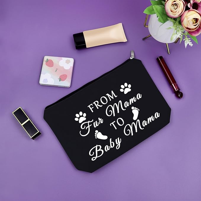 Mom to Be Gifts for Her Black Makeup Bag Pregnancy Announcement Gift for Mom Baby Reveal Gift Cosmetic Bag from Fur Mama to Baby Mama New Mommy Gifts for Women Birthday Christmas Gifts Travel Bag
