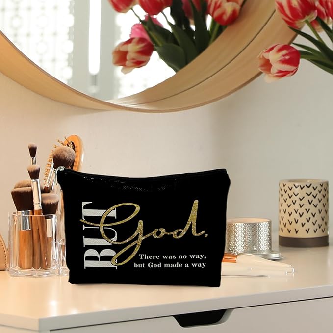 Christian Makeup Bag, Christian Gifts for Women, There Was No Way but God Made a Way Bible Verse Scripture Cosmetic Bags for Women, Bible Verse Gifts, Religious Gifts for Christian Woman