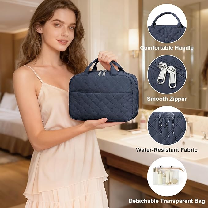 Travel Toiletry Bag For Women Small Hanging Toiletry Travel Makeup Bag lightweight Water-Resistant Toiletries Organizer case portable Cosmetic Bags For Women Blue
