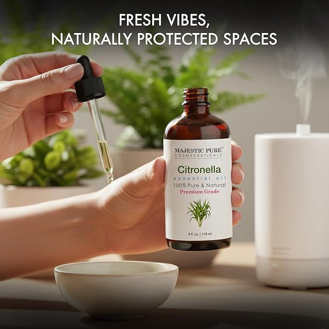Majestic Pure Citronella Essential Oil with Glass Dropper - 4 Fl Oz - 100% Pure and Natural Citronella Oil - Premium Grade Essential Oils for Diffuser, Aromatherapy, Soap and Candle Making