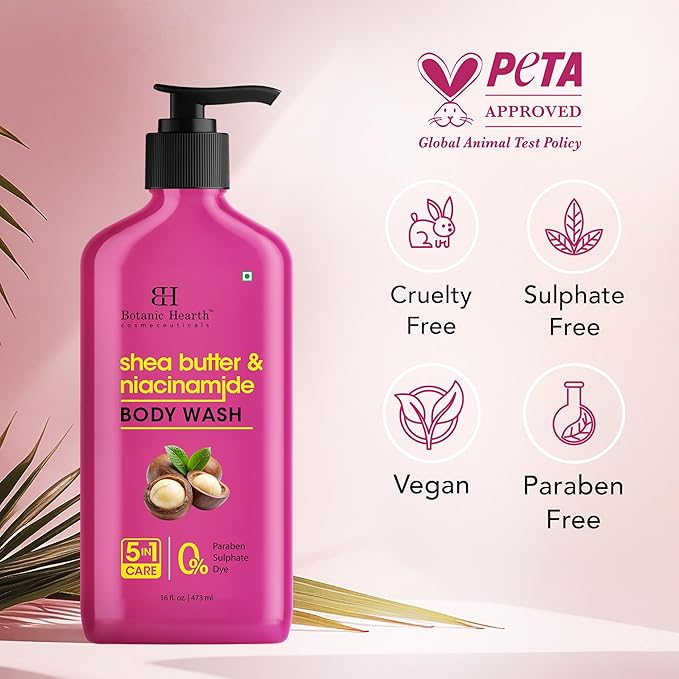 Botanic Hearth Shea Butter & Niacinamide Body Wash 16 fl oz | Nourishing & Renewing Formula | Deeply Hydrating Shower Gel for Soft, Smooth Skin | Paraben & Sulfate Free
