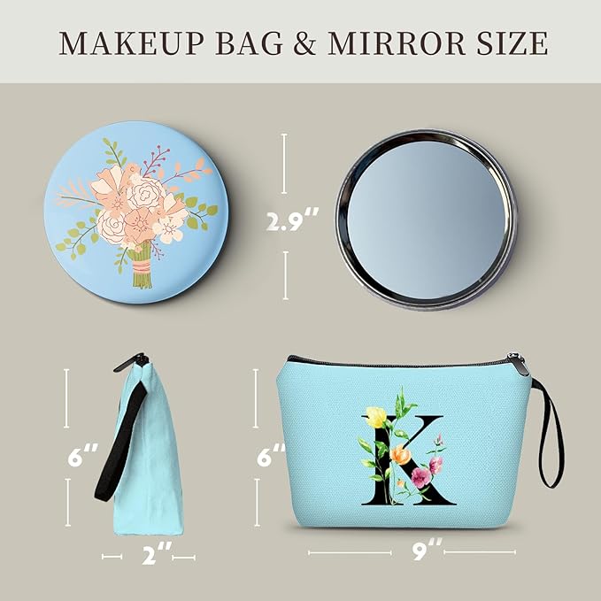 Birthday Thank You Appreciation Monogrammed Gifts for Mom Aunt Teacher Sister Friend Coworkers Bride Bridesmaid Makeup Cosmetic Bag with Mirror Mothers Day Christmas Graduation K