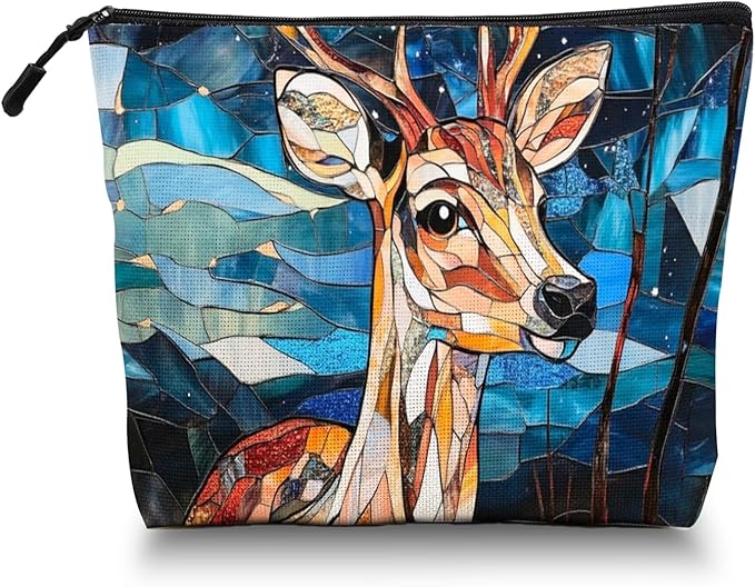 Cosmetic Bags Travel Makeup Toilet Case Waterproof Pouch for Women Girls 6.7X9.45inches - Colorful Celestial Deer