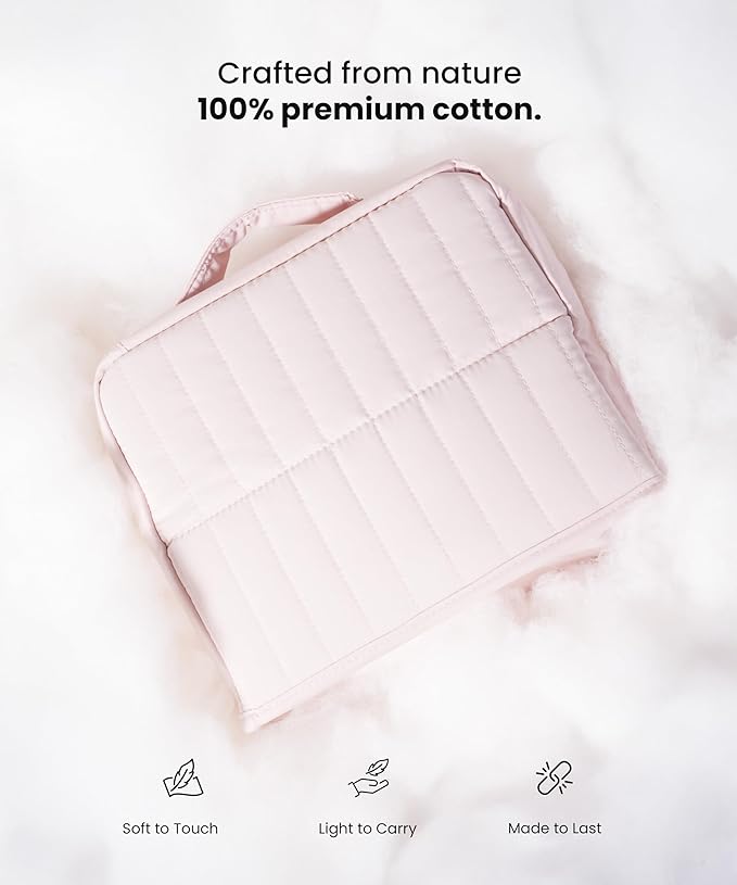 APT 1101 Standing Makeup Bag, Travel Makeup Organizer with Magnetic Fold-Down Design, Portable makeup Case with Compartments for Brushes & Tools (Light Pink)