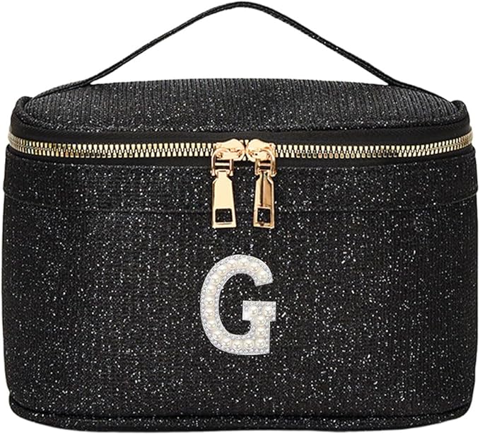 EURYNOME Makeup Bag with Custom Letter G, Water-Resistant Travel Organizer Pouch, (8.3x5.1x5.1 Inch) Cosmetic Case for Women