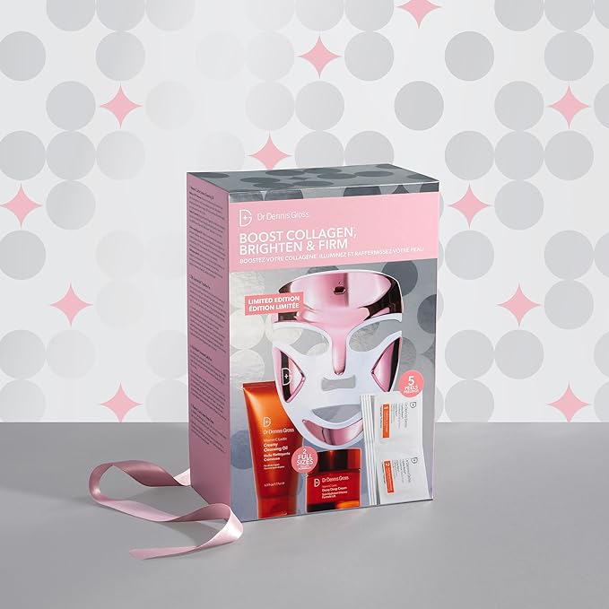 Dr. Dennis Gross Boost Collagen, Brighten & Firm Kit – Pink dpl Faceware Pro LED Device + Cleansing Oil + Dewy Deep Cream + 5 Universal Daily Peels | $592 Value Limited Edition Gift Set