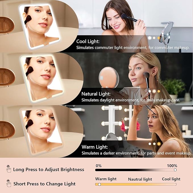Travel Makeup Bag with LED Mirror Travel Makeup Organizer with 3 Lighted Settings, Adjustable Dividers and Makeup Brush Storage Bag Brown
