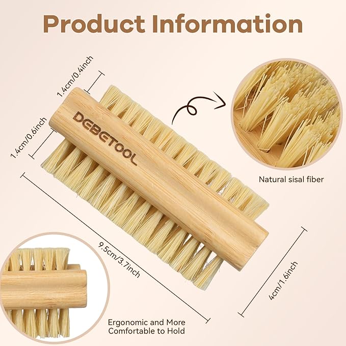 Bamboo Nail Brush- 3PCS Wooden Firm Nail Brush for Cleaning Fingernails,Two-Side Nail Scrubber Brush for Cleaning Under Nails