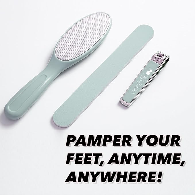 Earth & I - 3 pc Manicure Pedicure Set: Large Nail Clipper, Callus Remover & Contour File, Stainless Steel Nail & Foot Care Kit for Men & Women, at Home Mani-Pedi Kit, Travel-Friendly Nail Care Tools