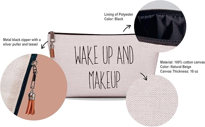 Stylish Makeup Bag Organizer | Perfect 100% Cotton Canvas Cosmetic Bag Ideal for Travel and for Cute Gifts