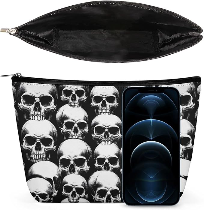 Women's Makeup Case, Large Zipper Cosmetic Case, Toiletry Bag, Travel Cosmetic Toiletry Bag Cool Funny Goth Skulls