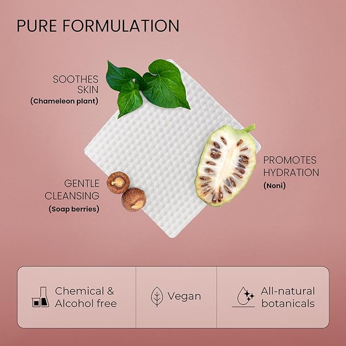 MORA Skincare Water-Activated Cleansing Pads - Alcohol-Free Botanical Makeup Remover - Hand, Body, Face Pads for Women and Men - Portable - Safe for Sensitive Skin - 30 Count