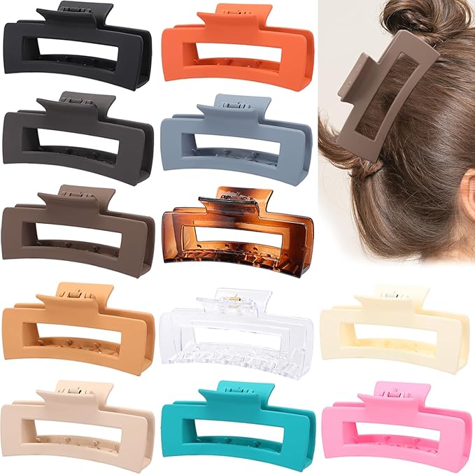 Hair Clips for Women12 Pack 4.1 Inch Large Square Claw Clips for Women Girls Thick Thin Curly Hair, Strong Hold Matte Neutral Colors Big Hair Claw Clips Accessories