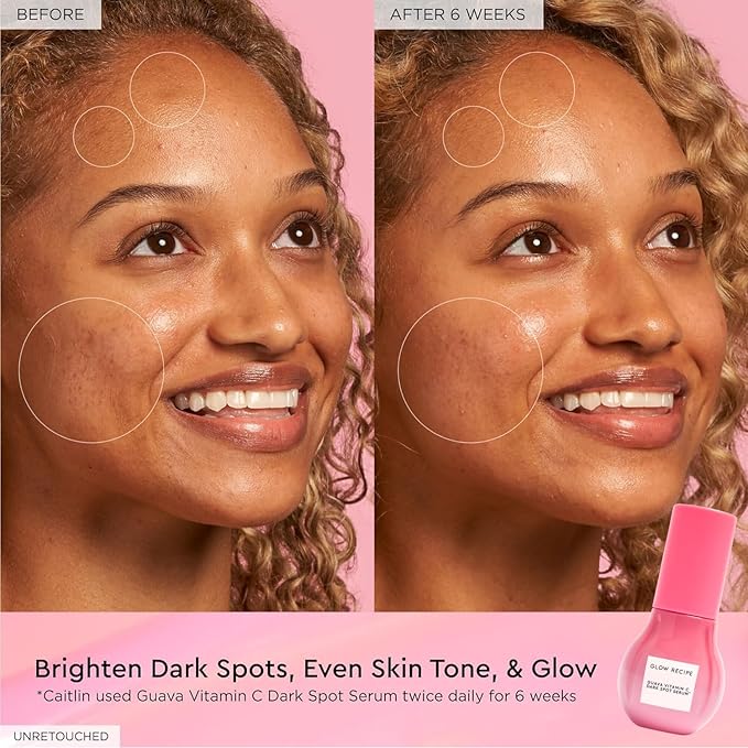 Glow Recipe Guava Brightening Korean Skincare Gift Set - Vitamin C Under Eye Cream Treatment + Hydrating Vitamin C Dark Spot Face Serum with Niacinamide & Peptides, Travel Size (2 Count)