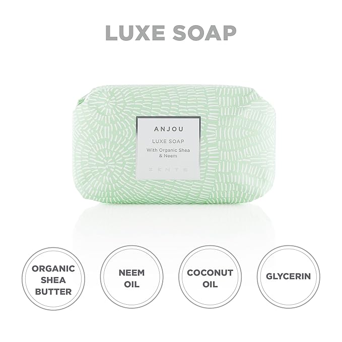 Zents Triple-Milled Luxe Bar Soap (Anjou Fragrance) | Moisturizing Soap with Organic Shea Butter | Gentle Hand & Body Wash | Nourishes & Softens Skin | 5.7 oz