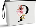 Vavabox A-Z Personalized Makeup Bag, Birthday Gifts for Women Mom, Gifts for Best Friend, Bride Bridesmaid Cosmetic bag (P, White)