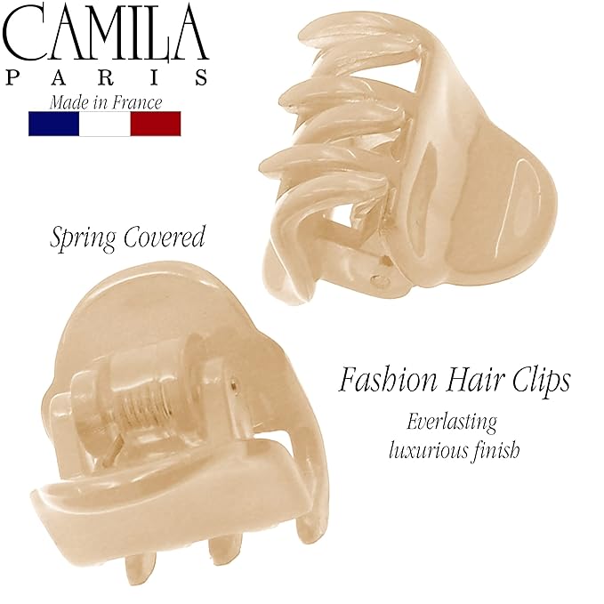 Camila Paris CP3290 French Hair Clip for Women, Set of 2 Small Nude Girls Hair Claw Clips Fashion Durable Hair Accessories for Women, Luxury Ladies Strong Hold No Slip Grip Clamp, Made in France