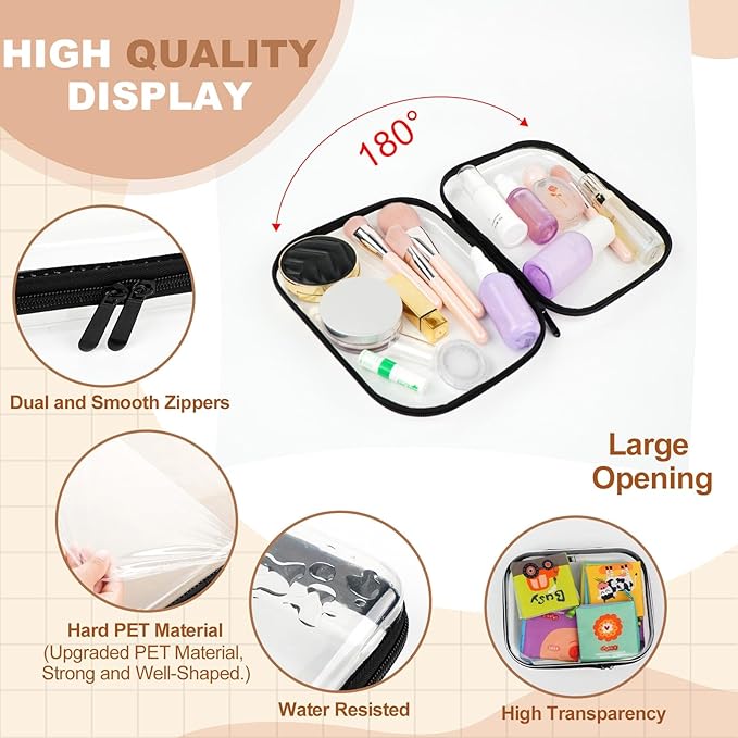 3pcs Clear Hard Shell Zipper Case, Transparent Hard Plastic Zipper Pouches, Portable Travel Organizer, Clear Toiletry Bag, Craft and Arts Organizer, Toy Storage Bins, Stackable Hard Side Plastic Case
