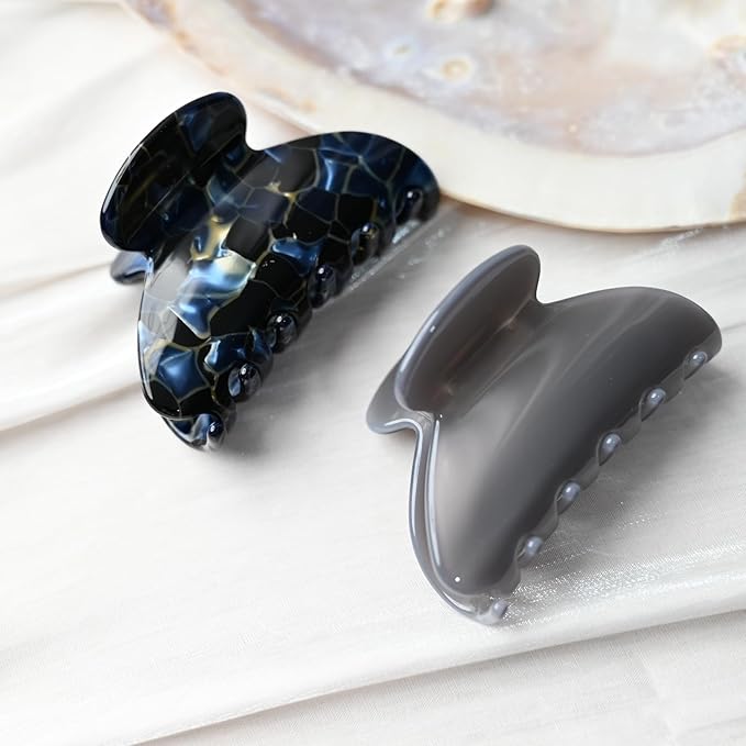 Handmade Celluloid Acetate French Design Barrettes Tortoise Shell Claws Hair Claw Luxury Fashion Accessories Hair Clip for Women (silver grey)