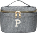 EURYNOME Makeup Bag with Custom Letter P, Water-Resistant Travel Organizer Pouch, (8.3x5.1x5.1 Inch) Cosmetic Case for Women