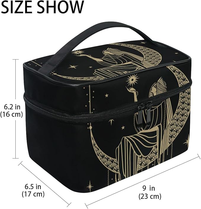 Makeup Train Case Sacral Night Girl On Moon Korean Carrying Portable Zip Travel Cosmetic Brush Bag Organizer Large for Girls Women