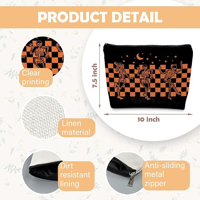 Gothic Skeleton Makeup Pouch - Halloween & Dark Academia Witchy Accessory, Cool Horror Gift for Women