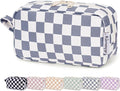 Narwey Small Checkered Makeup Bag for Purse Travel Makeup Pouch Mini Cosmetic Bag Zipper Pouch for Women (Grayish Blue Checkerboard, Small)