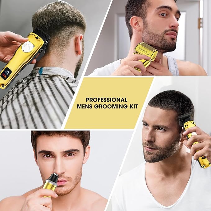 Professional Hair Clippers for Men, Barber Clippers and Trimmers Set, Foil Shavers for Men, 4 in 1 Cordless Hair Clippers Set Hair Cutting Kit Barber kit with LED Display