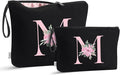 Vavabox A-Z Personalized Makeup Bag, Birthday Gifts for Women Mom, Gifts for Best Friend, Bride Bridesmaid Cosmetic bag (M, 04-Black Set)