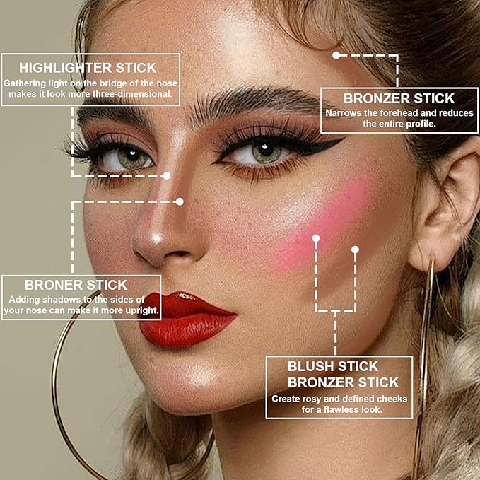 Lezero 3Pcs Contour Stick Makeup Kit, Shades with Matte Finish Highlighter, Blush and Bronzer Stick for Sculpt the Face and All Skin Type, Long Lasting, Smooth, Non-greasy, #2 LIGHT FAIR