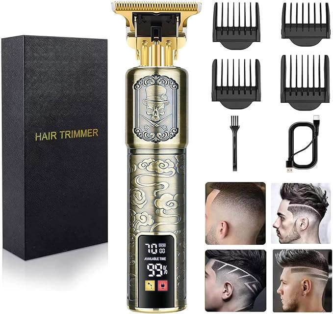 Hair Clippers for Men - Cordless T-Blade Trimmer - Professional Haircut & Grooming Kit - Rechargeable - LCD Display (Figure-01)