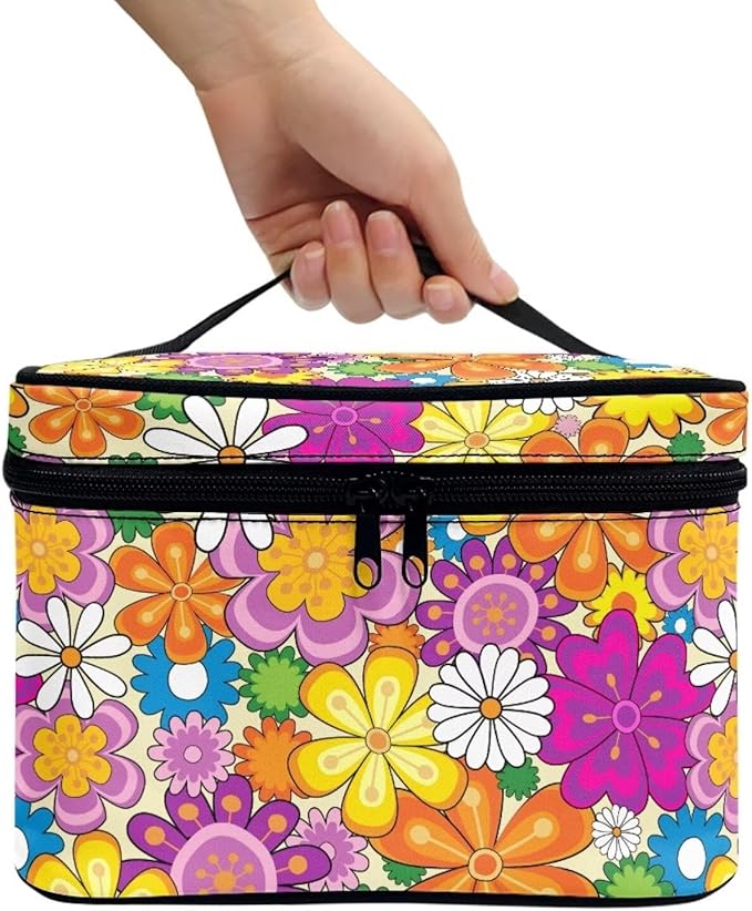 JoyLamoria Hipple Floral Cosmetic Bag Portable Cosmetic Bag Cute Handbag Wallet Coin Purse with Handle