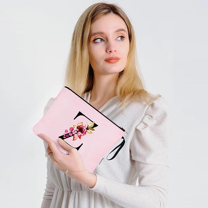 Vavabox A-Z Personalized Makeup Bag, Birthday Gifts for Women Mom, Gifts for Best Friend, Bride Bridesmaid Cosmetic bag (Z, Pink)