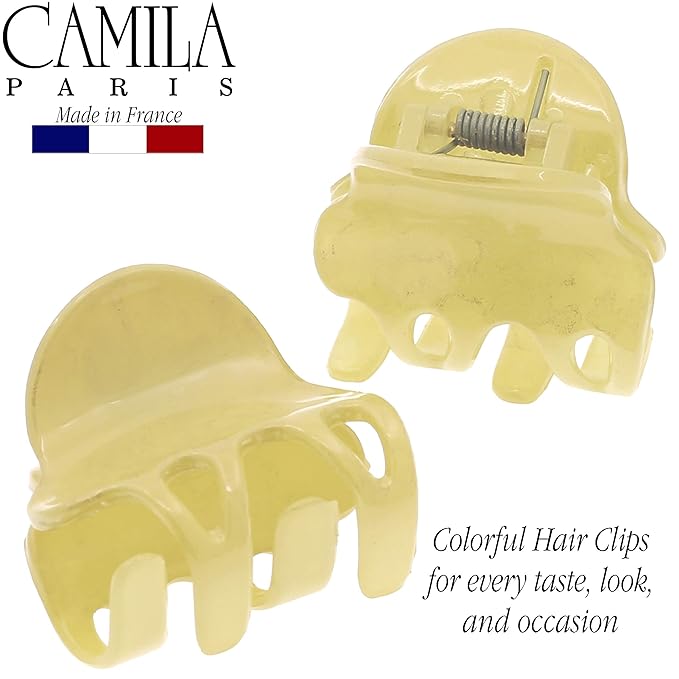 Camila Paris CP3132 French Hair Clip for Women, Set of 2 Small Yellow Girls Hair Claw Clips Fashion Durable Hair Accessories for Women, Luxury Ladies Strong Hold No Slip Grip Clamp, Made in France