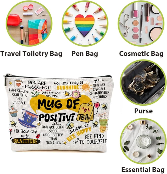 Inspirational Gifts Makeup Bag, Positive Affirmations Cosmetic Bag, Organizer Zipper Pouch Boss Day Mothers Day Birthday Motivational Gifts for Women Friends Sister Coworker Daughter