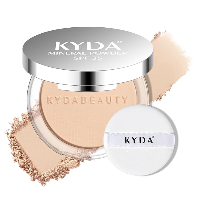 KYDA Mineral Powder, SPF 35, 4-in-1 Mineral Pressed Powder Foundation with Concealer and Setting, Matte Weightless Pressed Foundation, Light to Medium Coverage, #LIGHT