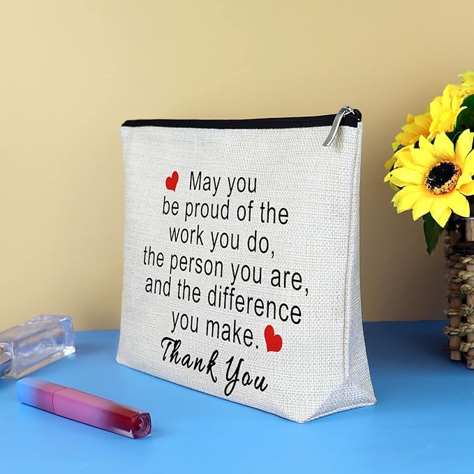 Thank You Gifts for Women Social Worker Makeup Bag Inspirational Gifts for Friends Colleague Coworker Employee Appreciation Gift for Nurse Mentor Teacher Thanksgiving Birthday Gift Cosmetic Bag Pouch