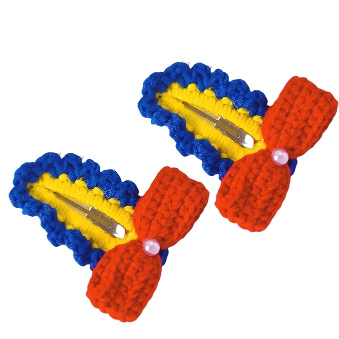 2PCS Crochet Knitting Hair Clip for Girls/Daughter, Gift for Her Birthday, Finished Handmade Wool Knitted Princess Bow