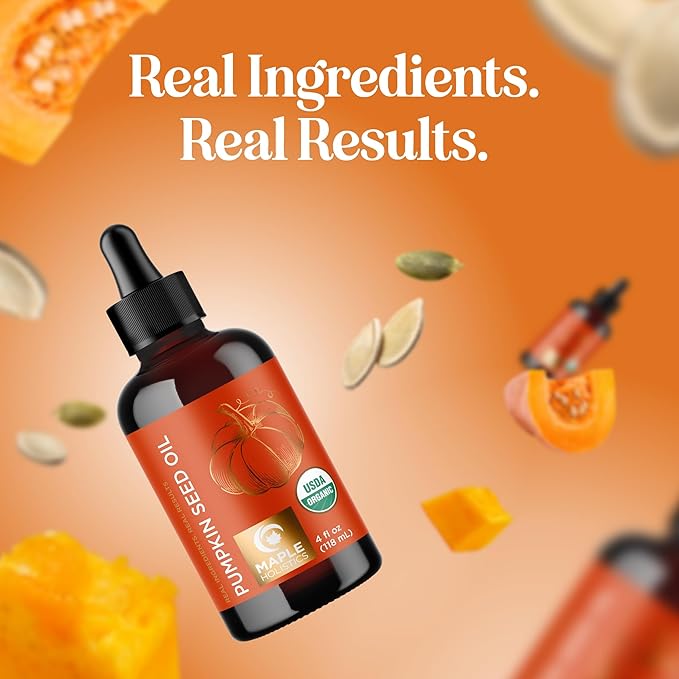Pumpkin Seed Oil Organic Certified - 100% Pure Organic Pumpkin Seed Oil for Hair and Anti Aging Face Oil - USDA Organic Hair Oil for Dry Hair and Volume - Virgin Cold Pressed & Unrefined (4oz)