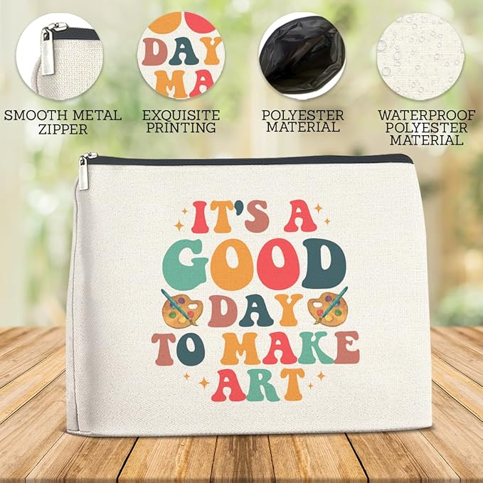 Makeup Bag Gifts for Artists Women, Art Lover Gift Thank You Gifts for Painter Teacher Girls Sister Friends It's A Good Day To Make Art Zipper Cosmetic Bag Travel Toiletry Pouch for Purse