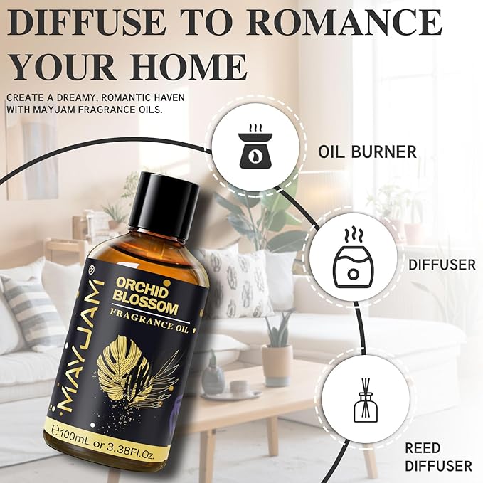 Orchid Blossom Fragrance Oil Essential Oil, MAYJAM 3.38FL.OZ Orchid Blossom Oil for Diffusers for Home, Long Lasting Scented Oils for Soap Candle Making - 100ML