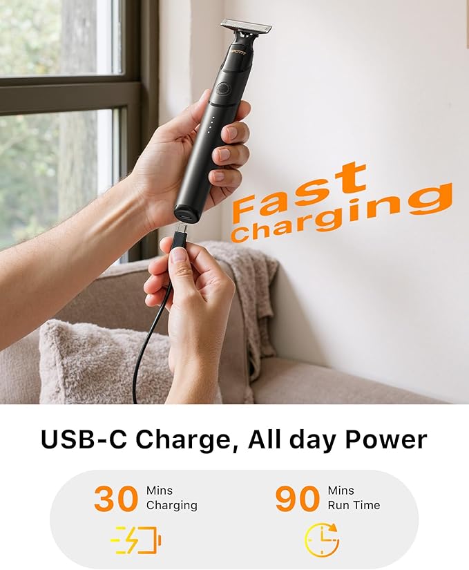 Men's Electic Beard Trimmer with 12-in-1 Rotating Combs - Professional Precision Styling,Magnetic Snap Blade, Wet/Dry Use, USB-C Fast Charge, Travel Friendly - Ideal for All Beard Styles