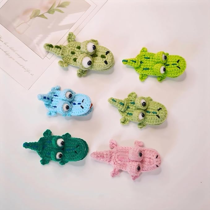 Crochet Knitting Hair Clip for Girls/Daughter, Gift for Her Birthday, Finished Handmade Wool Knitted Green Crocodile