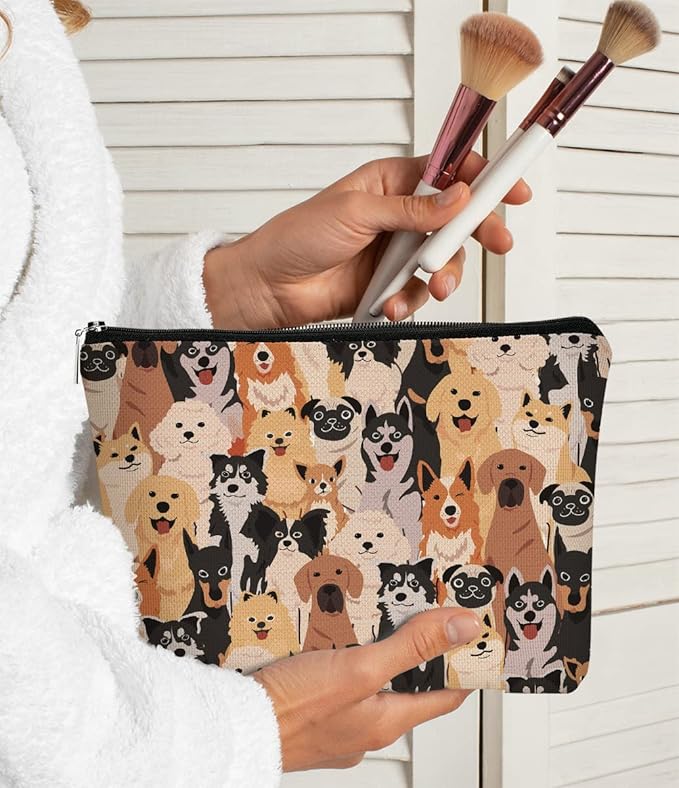 Cute Dogs Doodle Makeup Bag,Watercolor Puppy Dogs Cosmetic Bag Best Gift Idea for Dog Lovers Teen Girls Women,Birthday Christmas Valentine's Day Gifts for Dog Moms Teen Girls Daughter Sister